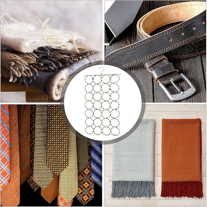 Creative Paper Rattan Scarf Rack 28-Ring Scarf Organizer Holder Clothes Hanging Ring Wardrobe Storage Neckties Ties Space-Saving Closet Accessory Organizer Random Color