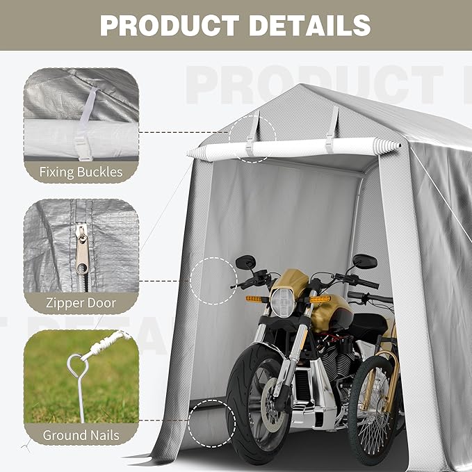Shintenchi 6x6ft Outdoor Portable Storage Shelter Shed,Storage Shed with Roll-up Zipper Door,Heavy Duty UV Resistant and Waterproof Tarp,Storage Carport for Motorcycle,Bike,Garden Tools