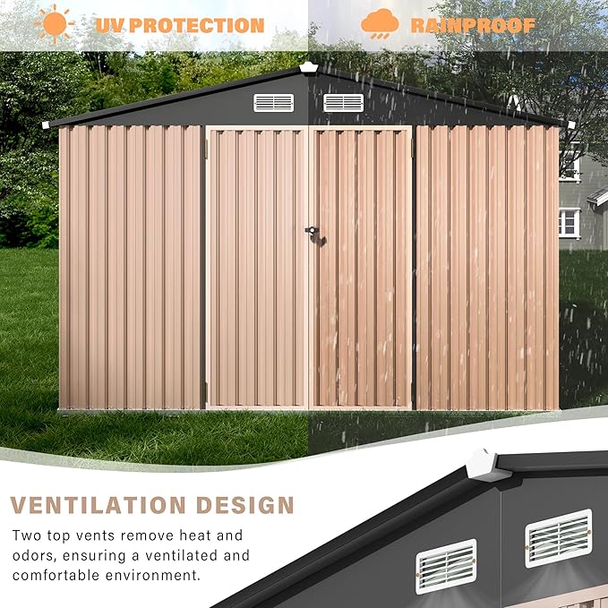Heavy-Duty 8x10 ft Metal Garden Shed with Air Vent & Lockable Door, Outdoor Storage Shed for Yard, Patio, Lawn, Rust-Resistant Utility Shed, All-Season Use