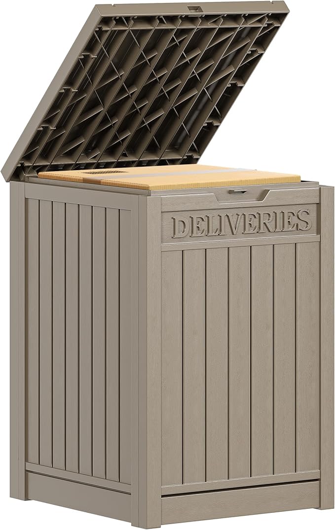 YITAHOME Outdoor Package Delivery Storage Box 51 Gallon, Secure Lockable Resin Package Delivery Container, Deck Box for Porch & Curbside, Brown