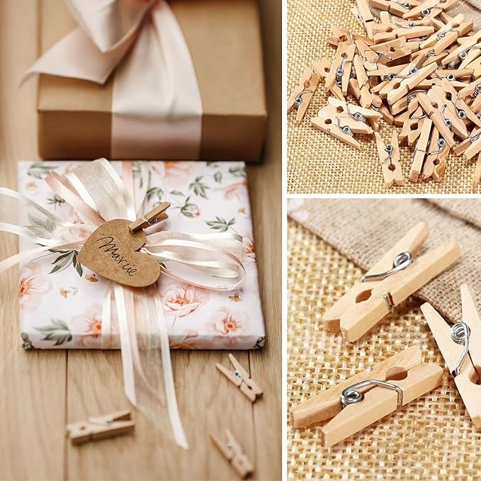 Mini Clothespins, Mini Clothes Pins for Photo Natural Wooden Small Picture Clips for Crafts 1 Inch 100 PCS Tiny Pegs Decorative Wood Clips for Wall Hanging Pictures