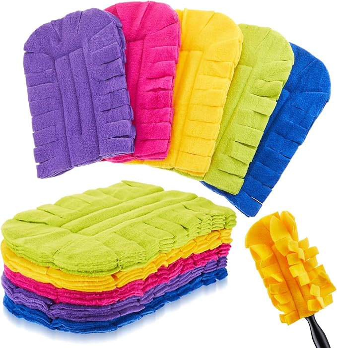 Zubebe 12 Pcs Duster Refill Reusable Fleece Duster Refills Feather Flat Dusters Multi Surface Washable Cleaning Pads Tools for Home, Blinds, Car, Pet, Furniture, Fans (Dark Color)