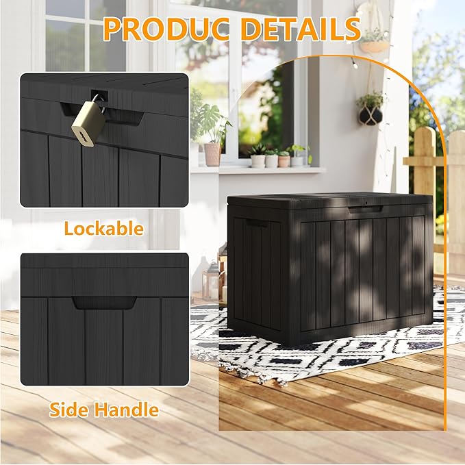 45 Gallon Deck Box Plus,Outdoor Storage Box Lockable,Waterproof for Patio Furniture, Garden Tools, Pool Accessories, Package Delivery Boxes For Outside, Black