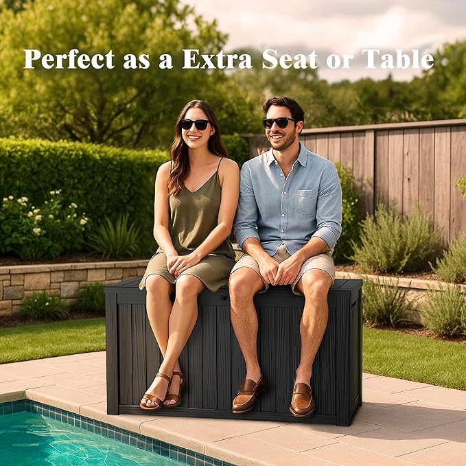 180 Gallon Outdoor Storage Box Waterproof Deck Box for Garden Tools, Lockable Storage Box for Patio Cushion Outside Package Delivery Box