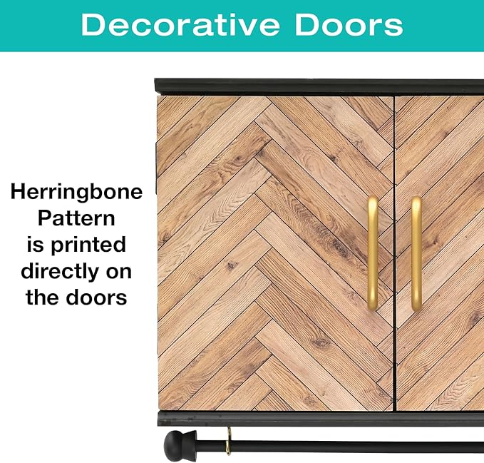 Wall Mounted Jewelry Organizer with Herringbone Wood Pattern. Jewelry holder for Necklaces, Earings, Bracelets, Ring Holder, and Accessories. Includes hooks for hanging jewelry - Black & Brown