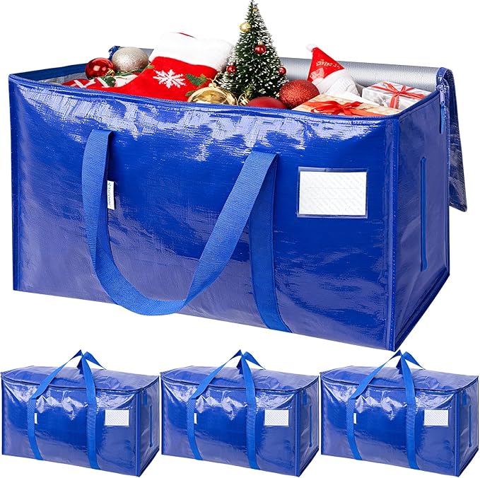 TICONN 4 Pack Extra Large Moving Bags Heavy Duty with Zippers & Carrying Handles, Durable Storage Bags Moving Boxes for Closet Organizers and Storage (4 Pack, Blue)