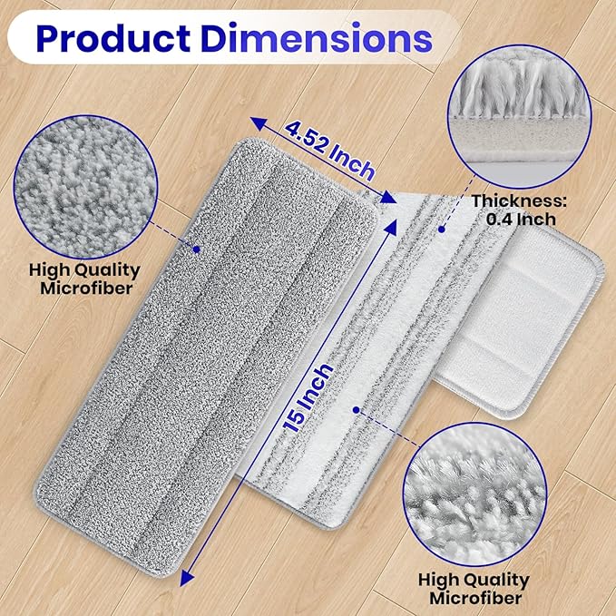10 Pack Swiffer PowerMop Replacement Mop Pads,Compatible with Swiffer PowerMop Multi-Surface Mop,Size:15''*4.53'',Grey