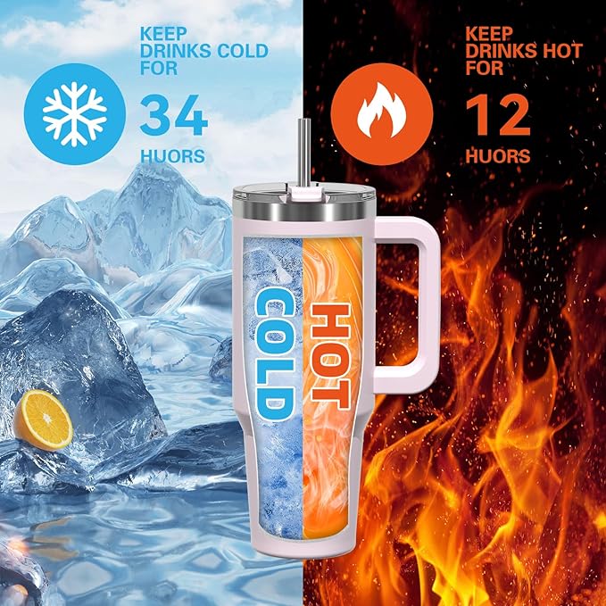 20 oz Tumbler with Handle,Tumbler with Lid and Straw,Double Wall Insulated Cup Stainless Steel Travel Mug(Cold for 34 Hours),Water Bottle for Iced Tea,Coffee,Cold Beverages(Rose Quartz)