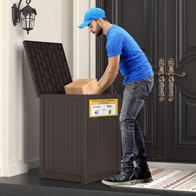 Package Delivery Box for Outside with Sign, 48 Gallon Storage with Lockable Secure, Large Double Wall Resin Outdoor Package Delivery Waterproof