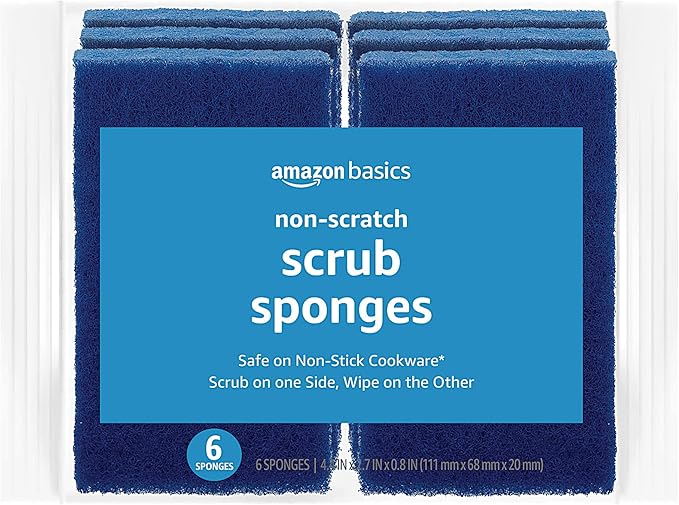 Amazon Basics Non-Scratch Dual-Sided Sponges for Nonstick Pots and Pans, Dish Scrubber, All-Purpose, 6-Pack