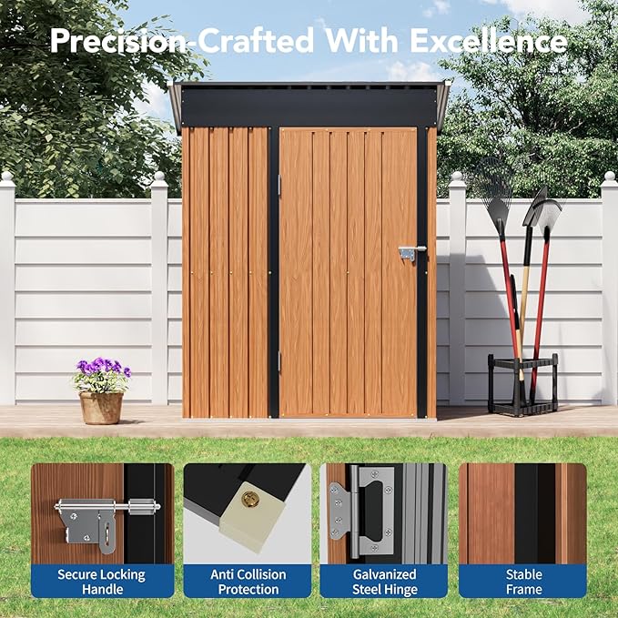 3x5FT Outdoor Storage Shed, Metal Garden Shed with Updated Frame Structure & Lockable Door, Large Tool Shed for Backyard, Patio,Lawn,Utility & Bike Storage