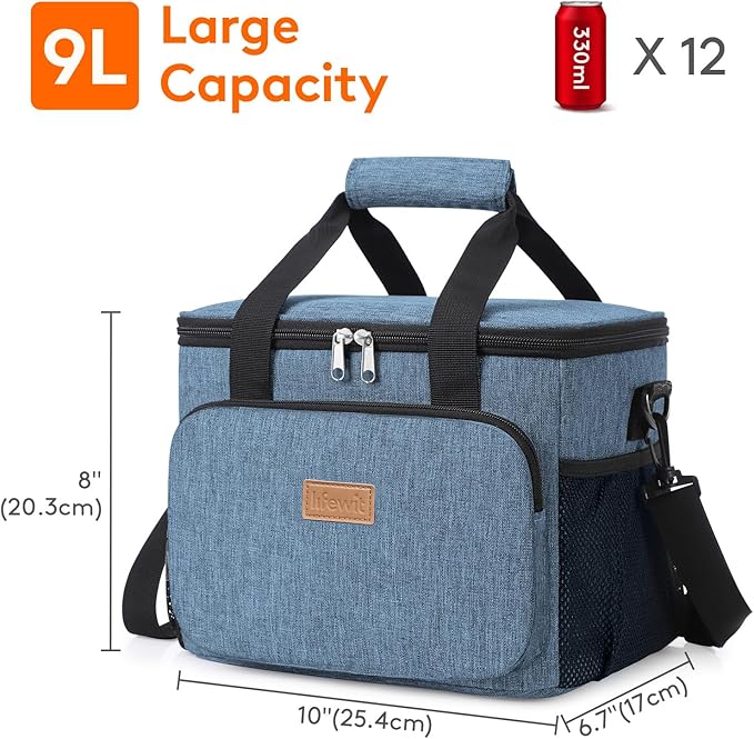 Lifewit Medium Lunch Bag Insulated Lunch Box Soft Cooler Cooling Tote for Adult Men Women, Light Blue 12-Can (9L)