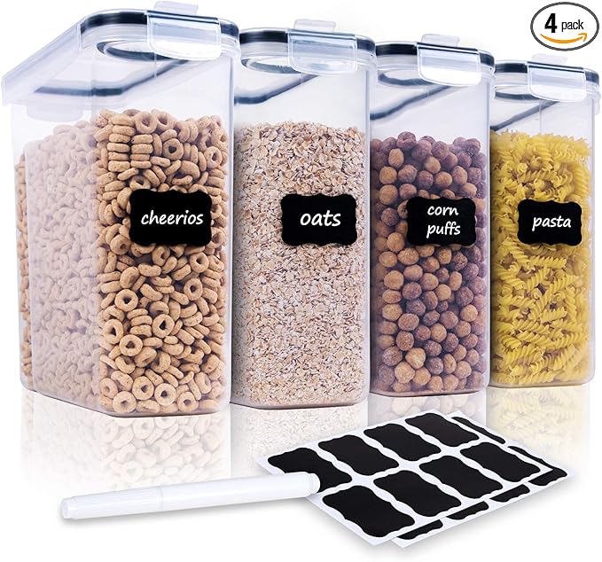 Cereal Containers Storage Set - 4 Piece Airtight Large Food Storage Containers(135.2oz), BPA Free Dispenser Plastic Cereal Storage Containers