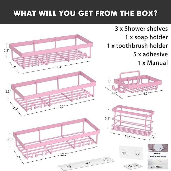 Moforoco Adhesive Shower Caddy Organizer Shelves Rack - 5 Pack Corner Bathroom Storage Organization, Home & Kitchen Decor Inside RV Accessories, Hanging First Apartment Household Camper Essentials