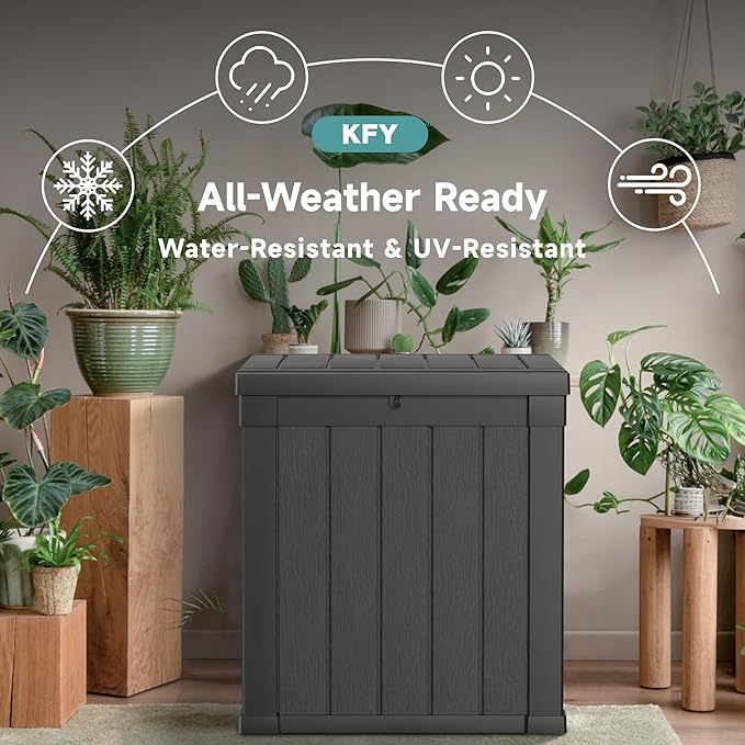 50 Gallon Waterproof Resin Deck Box, UV Resistant Outdoor Storage for Garden, Patio, Porch, Delivery（Black，50 Gallon）