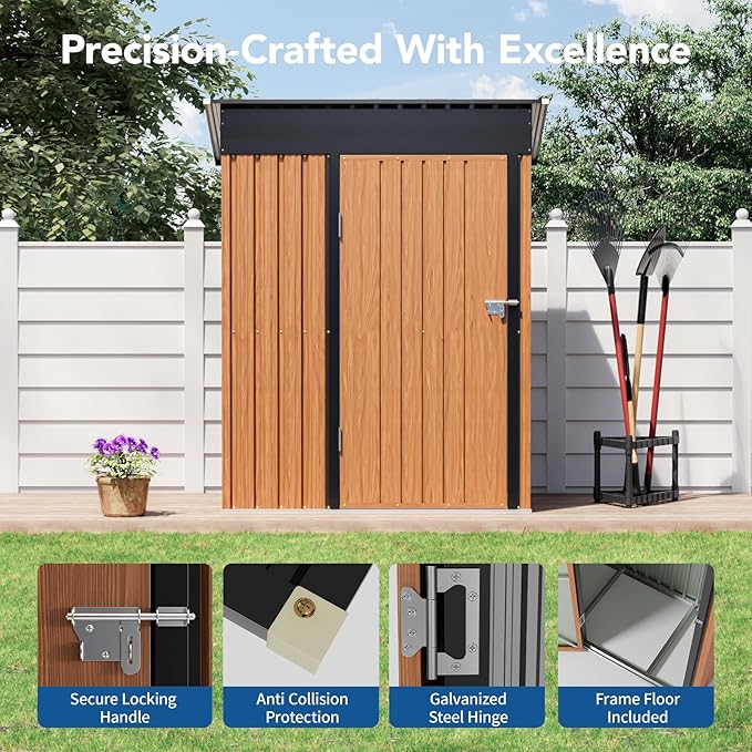 3x5FT Outdoor Storage Shed, Metal Garden Shed with with Floor Base,Updated Frame Structure & Lockable Door, Large Tool Shed for Backyard, Patio,Lawn,Utility & Bike Storage