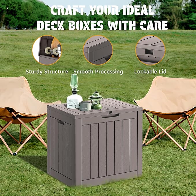 NUNU LAB 31 Gallon Outdoor Storage Box Waterproof, Outside Package Delivery Deck Boxes with Lockable Lid, Backyard Storage Bin For Garden Tools, Patio Cushions Accessories, Gray