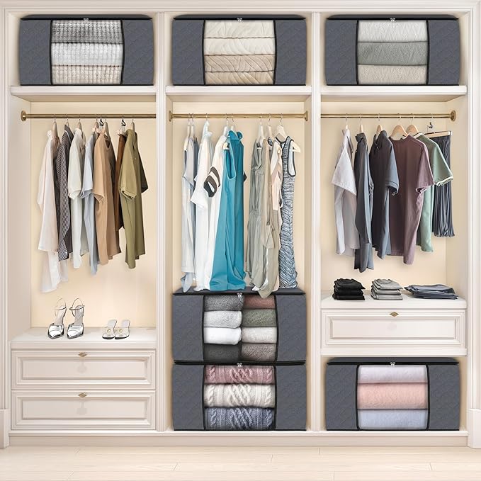Fab totes Storage Bags,Clothes Blanket Storage Bins Foldable Closet Organizers with Reinforced Handle for Home Dorm Storage and Organization,Fabric Bags for Organizing Bed Sheets,Clothing,Comforters