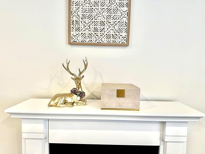 WV Ivory Shagreen Square Decorative Organizer for Home Decor - Faux Leather Storage Jewelry Box - Men's Accessories, Women's Cosmetic Shelf Organizer (Ivory, 9.8x9.8 inch)