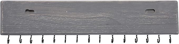 SANY DAYO HOME Jewelry Organizer with 30 Hooks and Cosmetics Shelf, 15 x 3 x 4 inches Wall Mounted Rustic Pine Wood Holder for Necklaces and Bracelets, Suitable for Kids and Adults (Gray)