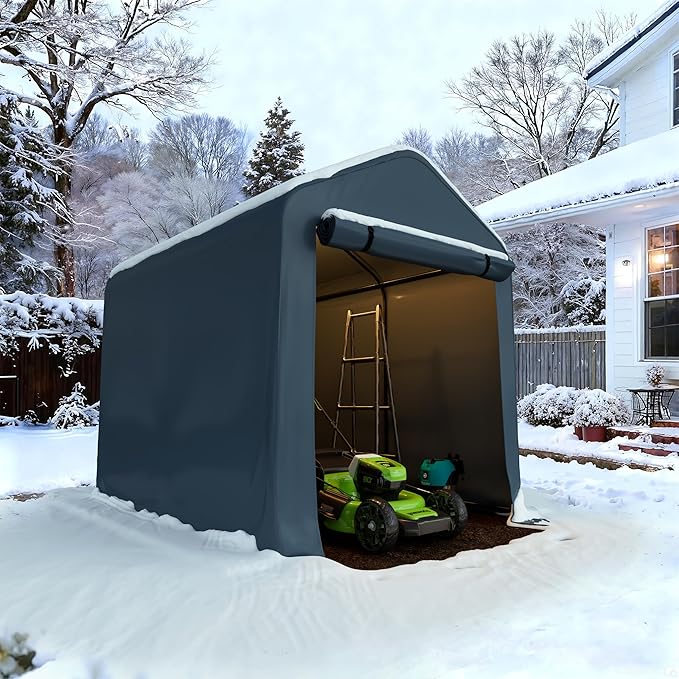 6x8 FT Outdoor Portable Storage Shelter Shed Replacement Canopy with Roll-Up Zipper Door, UV-Resistant Canopy Cover for Motorcycle, Bike, Lawn Mower, Tools, Gray (Tarp Cover Only - Frame Not Included)