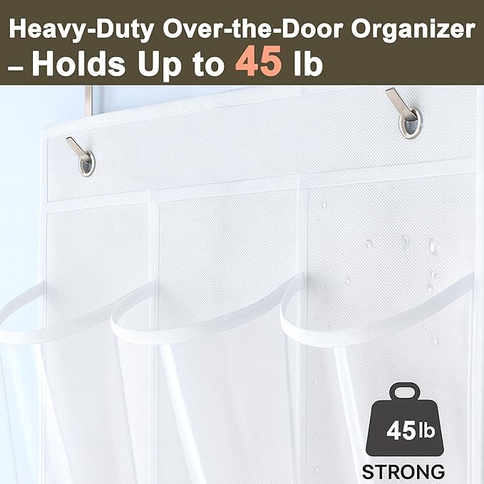 Over The Door Shoe Organizer - 2 Pack Shoe Rack for Door with 24 Pockets and Hooks, Shoe Holder Back of Door Organizers for Shoes, Hanging Shoe Organizer for Space Saving, White