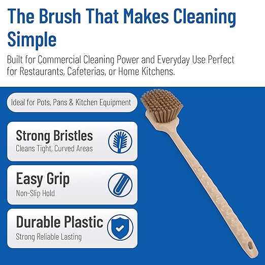 SPARTA 40501EC25 Plastic Large Scrub Brush, Kitchen Brush, Utility Brush With Long Handle For Cleaning, 20 Inches, Tan, (Pack of 6)