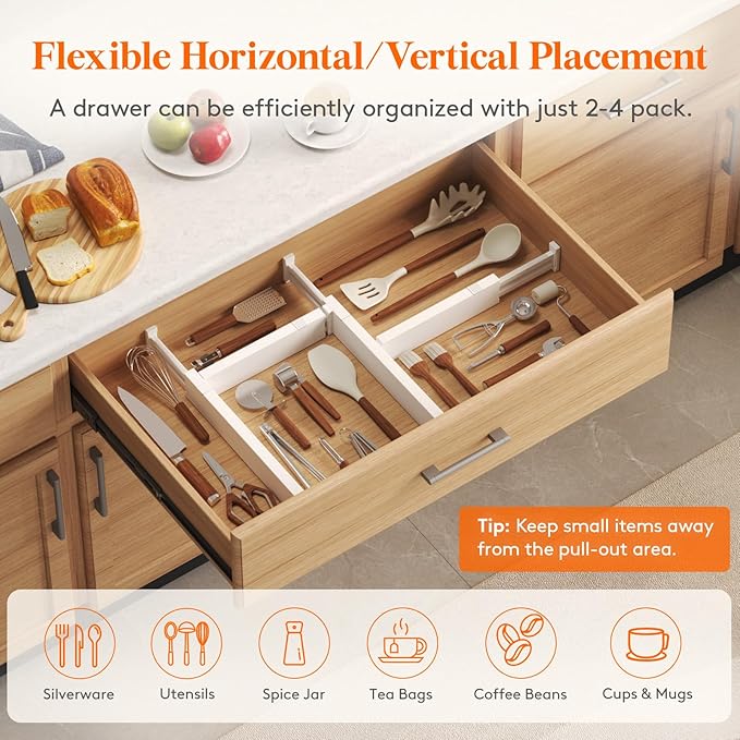 Lifewit 10 Pack 2.36" High Drawer Dividers 28-43.5cm/11-17" Adjustable Drawer Organizer for Clothes/Utensils, Expandable Drawer Separator in Dresser/Kitchen/Bedroom/Office Organization & Storage White