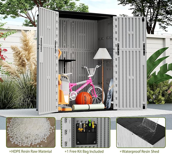 ZZM 57 Cu.ft Outdoor Storage Cabinet with One Tool Kit, Horizontal Storage Shed for Garage, Bike, Garbage Cans, Garden Accessories