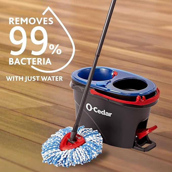 O-Cedar RinseClean Spin Mop & Bucket System | Clean with Water | Removes 99% of Bacteria