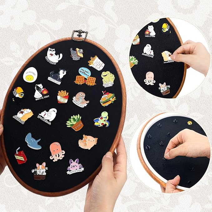 Pin Display Board Fabric Enamel Pin Boards Wall Hanging Brooch Earrings Necklace Jewelry Holder Organizer Display Storage for Home and Holiday(Black,11.4" X 8.6",1)
