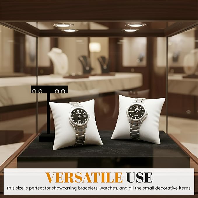 Novel Box 2 Pack White Leatherette Jewelry Display Watch Pillow 3x3 Inches - Bracelet Pillows for Easy Care & Soft Protection - Watch Cushion for Birthday, Valentine’s Day & Wedding Gift Displays