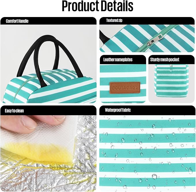 Lunch Bag Women/Men Lunch Box Women/Men (Baby blue+White Stripes)