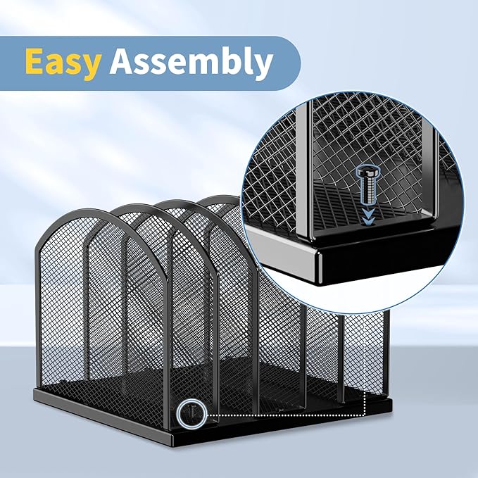 5-Section Vertical Desktop Organizer, 5-Section Mesh File Folder Stand Sorter for Office Home Classroom Organization (1, Gold)