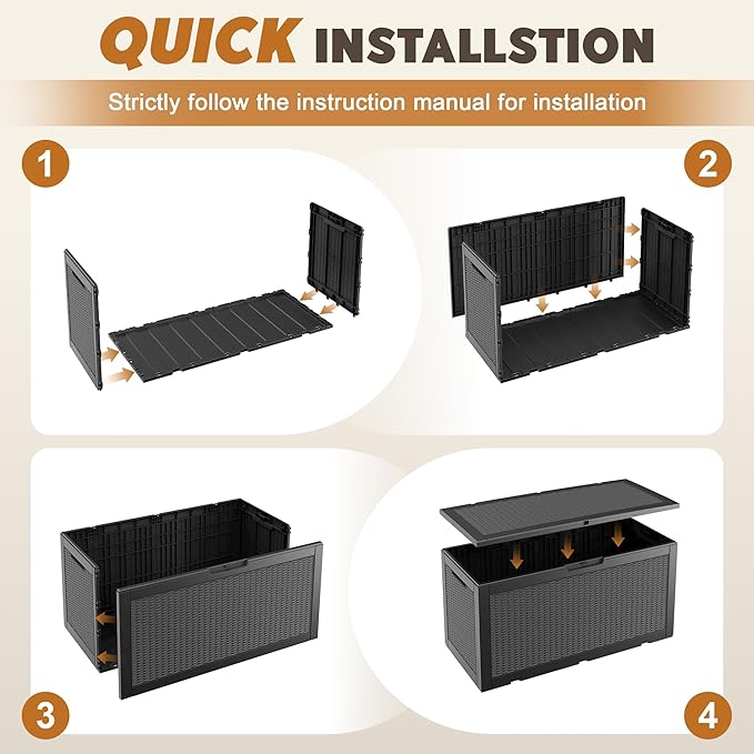Oudoor Storage Deck Boxes Waterproof, Waterproof and UV Resistant Outdoor Storage Box Lockable Lid for Delivery Box, Indoor, Garden Tools, Pool Supplies, Patio (Black, 110 Gallon)