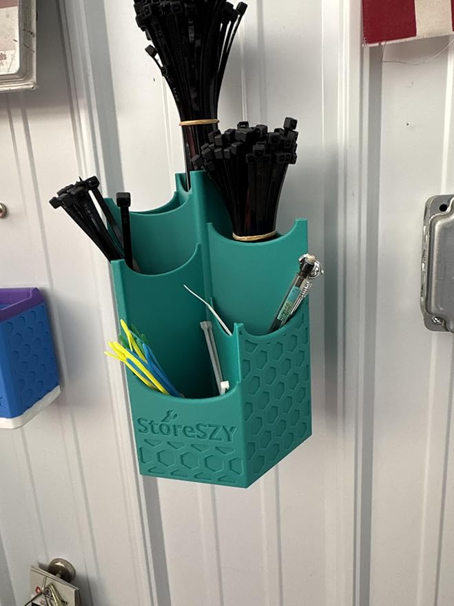 Magnetic Zip Tie Holder – Tool Organizer with Rubberized Magnets | Multiple Sizes & Colors for Garage, Shop, or Toolbox Storage (Lime Green, Tall-Multipocket)
