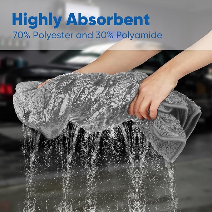 HOMEXCEL Professional Car Drying Towel (36"x 24") with Twisted-Loop Technology, 1200GSM for a Streak-Free Finish – Microfiber Towels for Cars, Trucks, SUVs, RVs and Motorcycles, Grey