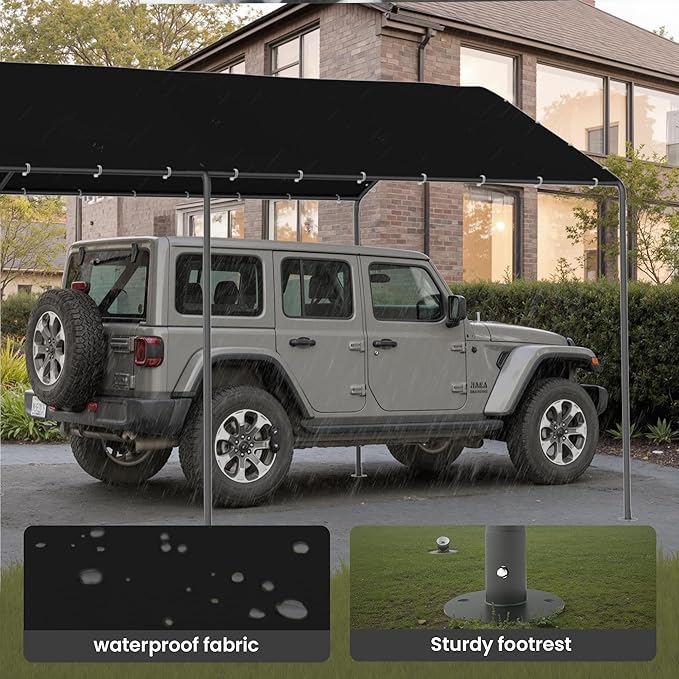 GOJOOASIS 10x20 Carport Heavy Duty Portable Garage Shelter Metal Car Canopy Tent with UV-Resistant & Weatherproof Top Cover for RV & Vehicles (Black, 10x20 Without sidewalls)
