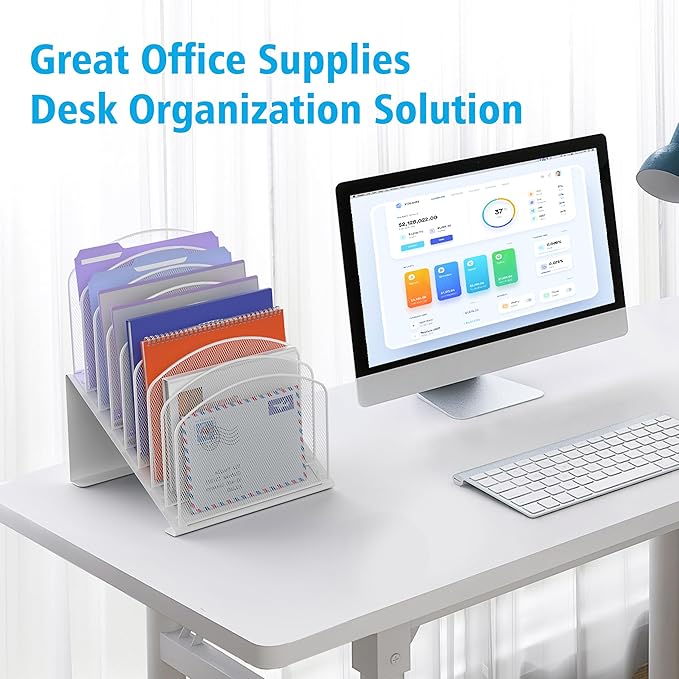 Inclined Desk File Organizer, 8-Section Upright Desk Organizer Standing File Sorter for Office Classroom Desktop Organization