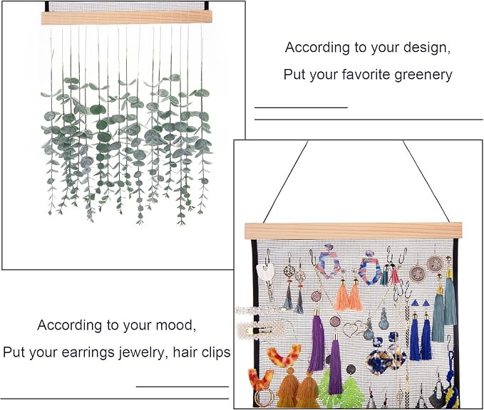 FEQO Earring Organizer Hanging Mesh Earrings Holder Wall Mounted Earring Hanging Jewelry Display Organizer With 20 Pieces S Shape Black Hooks(24 x 12 inch)