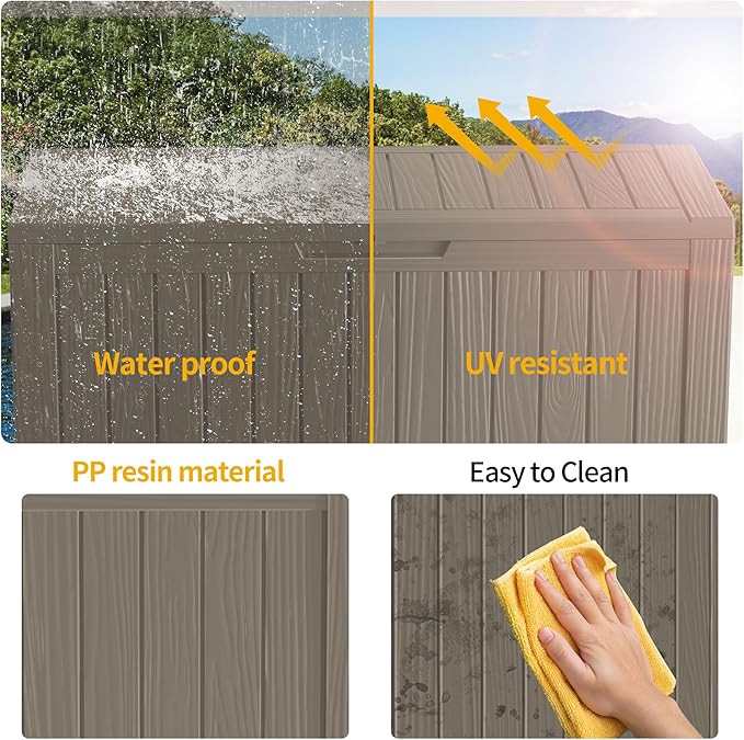Outdoor Storage Box, 80 Gallon Resin Deck Box Waterproof for Patio Furniture, Garden Tools and Pool Accessories, Lockable UV-Resistant Storage Bin Bench Cabinet for Outside, Gray