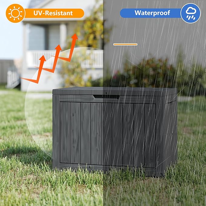 35 Gallon Outdoor Storage Box Waterproof, Resin Deck Boxes with Lockable Lid & UV-Resistant for Patio, Pool, Garden Furniture Cushions & Accessories, Black