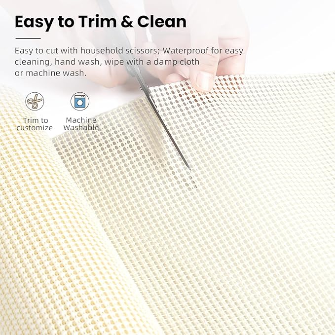 BAGAIL Drawer and Shelf Liner, 12 in X 10 Ft Non-Adhesive Shelf Liners for Kitchen Cabinets, Thick Strong Grip Liners for Desk, Shelves, Bathroom Drawers, Cabinet Protection - Cream