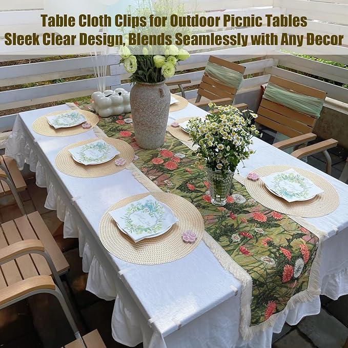 24 Pcs Clear Tablecloth Clips for Indoor Outdoor Tables, Plastic Table Cloth Holder Clips for Thick Tables, Picnic Table Clip Clamps Large