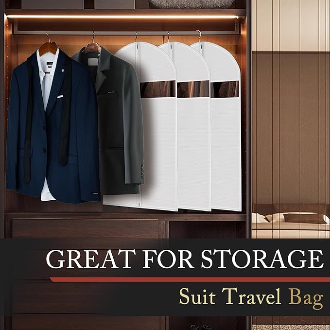 5 Pack 40-inch Suit Bag Garment Bag for Travel and Storage, Garment Bags for Hanging Clothes with Zipper and Visible Transparent Window, White