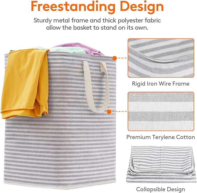 Lifewit 3 Pack Laundry Hamper Large Collapsible Laundry Baskets, Freestanding Waterproof Clothes Hamper with Easy Carry Handles in Laundry Room Bedroom Bathroom College Dorm, Grey, 3 x 90L