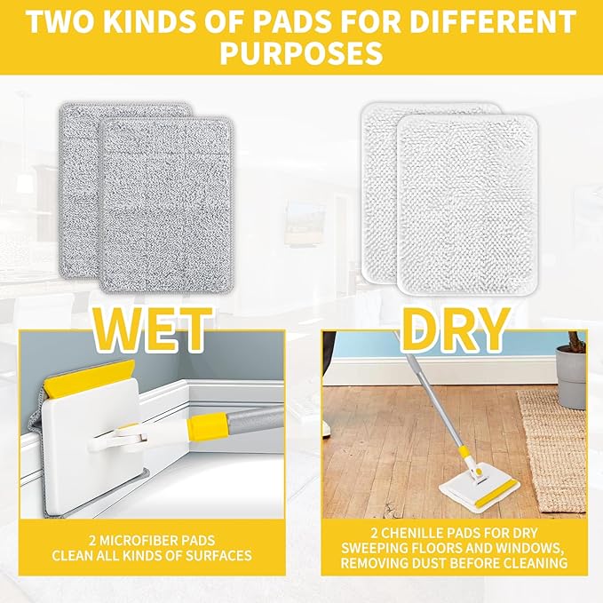 KeFanta Baseboard Cleaner Tool with Handle,55" Extendable Long Handle Wall Cleaner Mop with 4 Reusable Pads,Duster for Cleaning Window Floor Skirting Board Ceiling Bathtub Tub Tile