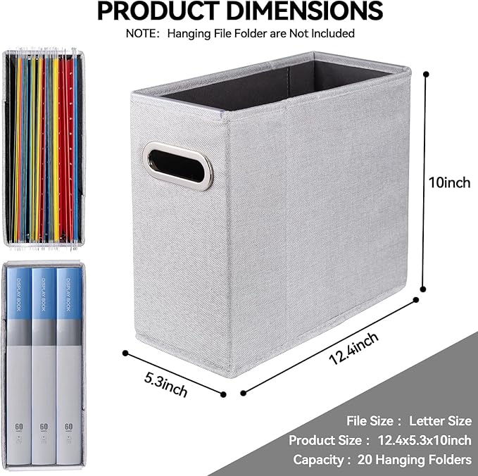 4 Packs Letter Size File Organizer, File Folders Organizer, Fabric Storage Box, Collapsible Paper Organizer with Metal Handle, Smooth PVC Rails, Only Box (Light Gray)