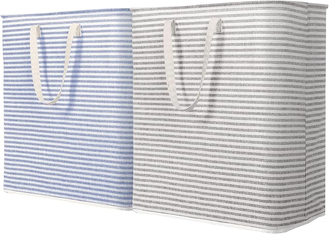 Lifewit 2 Pack Laundry Hamper Large Collapsible Laundry Baskets, Freestanding Waterproof Clothes Hamper with Easy Carry Handles in Laundry Room Bedroom Bathroom College Dorm, Grey&Blue, 2 x 100L