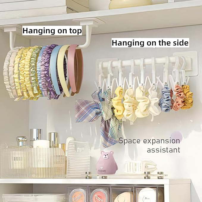 2 Pcs Headband Holder,Wall-Mounted Scrunchie Holder and Hair Tie Organizer,Punch-Free Sticky Headband Holder Organizer, Headband Storage Racks And Display Racks For Girls Or Women